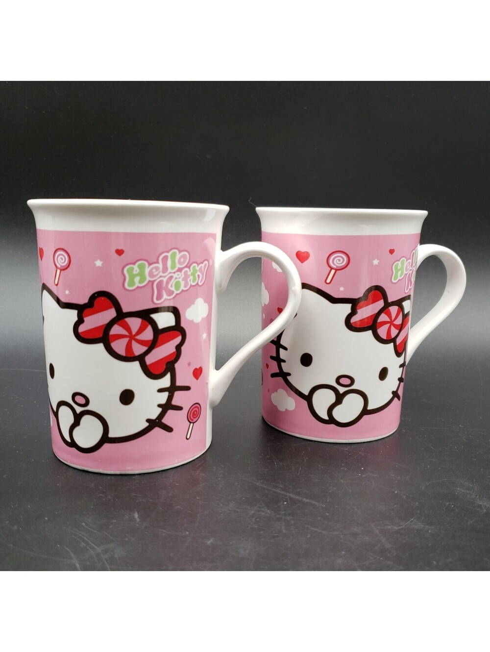 Sanrio Hello Kitty Coffee Mugs Bone China 2012 Pink Set of 2 Cups Tea